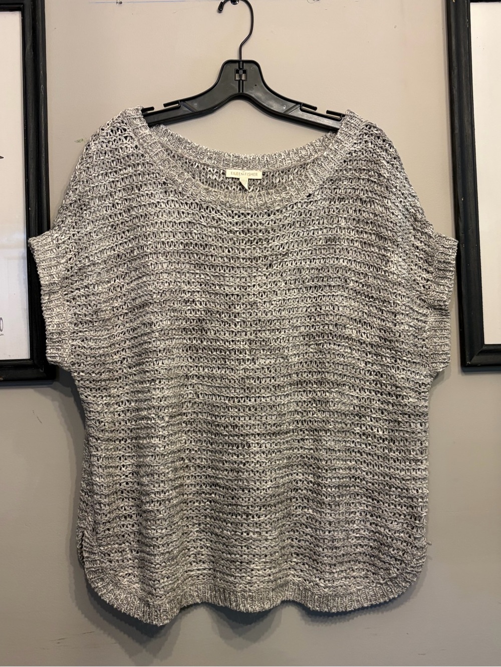 Eileen Fisher Grey Boxy Cap Short Sleeve Knit Sweater Size S